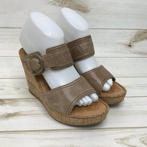 Born Beige Double Strap Cork Wedge Sandals Sz 9